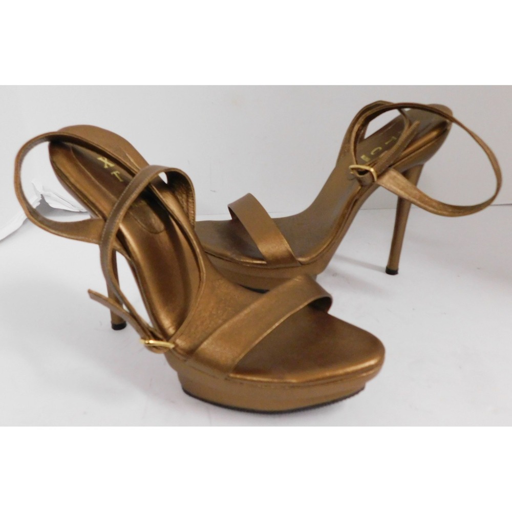 XTC Melrose Bronze Leather Platform Strappy Ankle Strap Heels sz 8